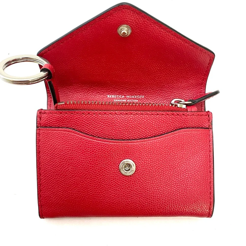 Rebecca Minkoff Red Pebble Grain Leather Bi-fold Key Ring Holder